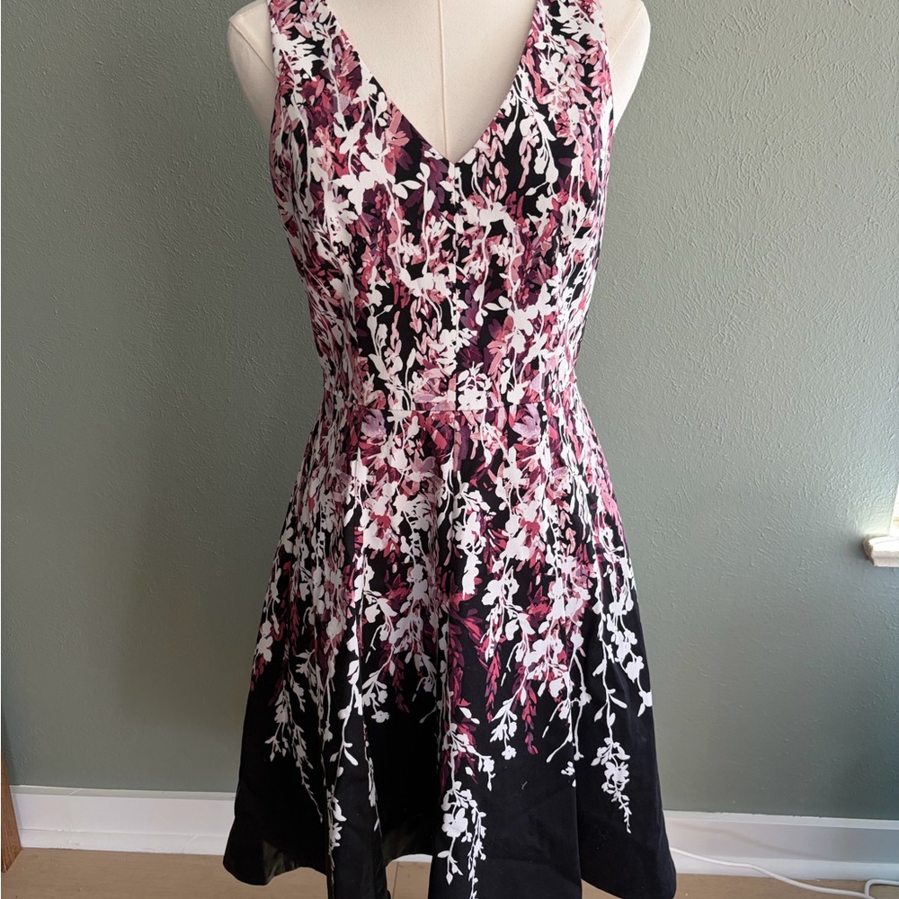 White House Black Market Black Skater Skirt with Pink & White Floral Print - Picture 2 of 5